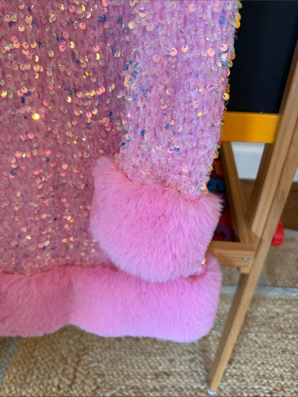 Sweet Pink Sequin & Faux-Fur Trim Girls' Formal Dress